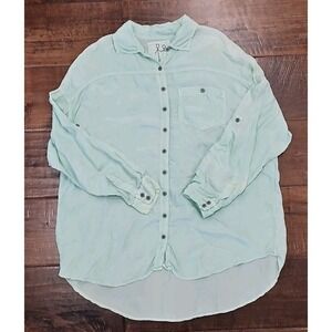 Pete & Greta  top women's S Mint Green Button Down Roll Up Sleeves Beach Shirt